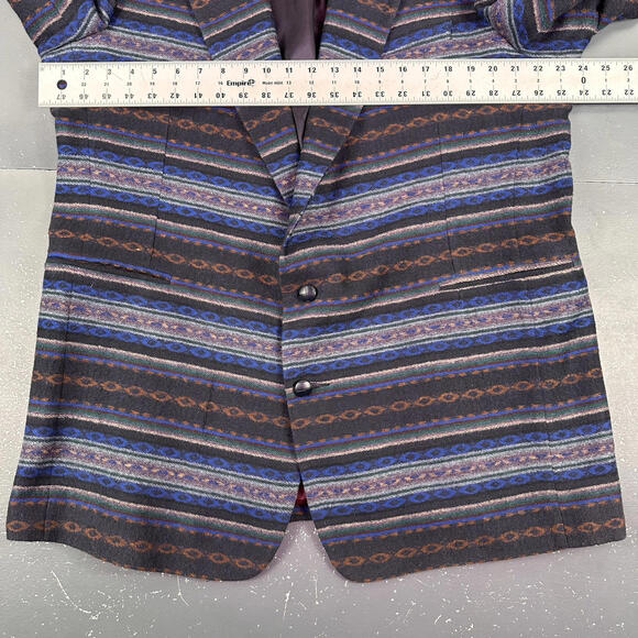 VTG Pagano West Blazer Mens 48 Long Blue Aztec AOP Stockman Wool USA NWT - Picture 5 of 9